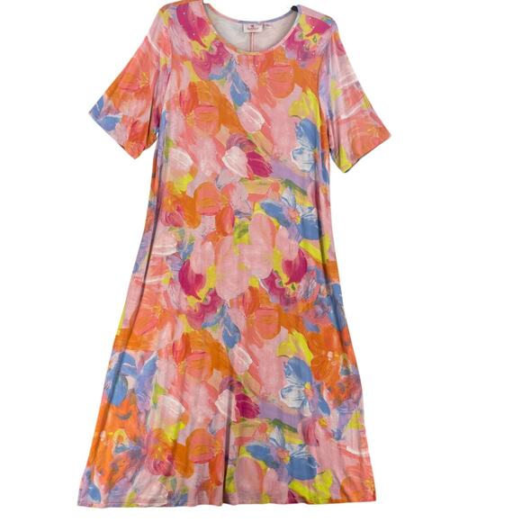 Quaker Factory Womens Floral Colorful Dress Maxi Sz XL Long Rayon Stretch Flowy - Picture 1 of 15